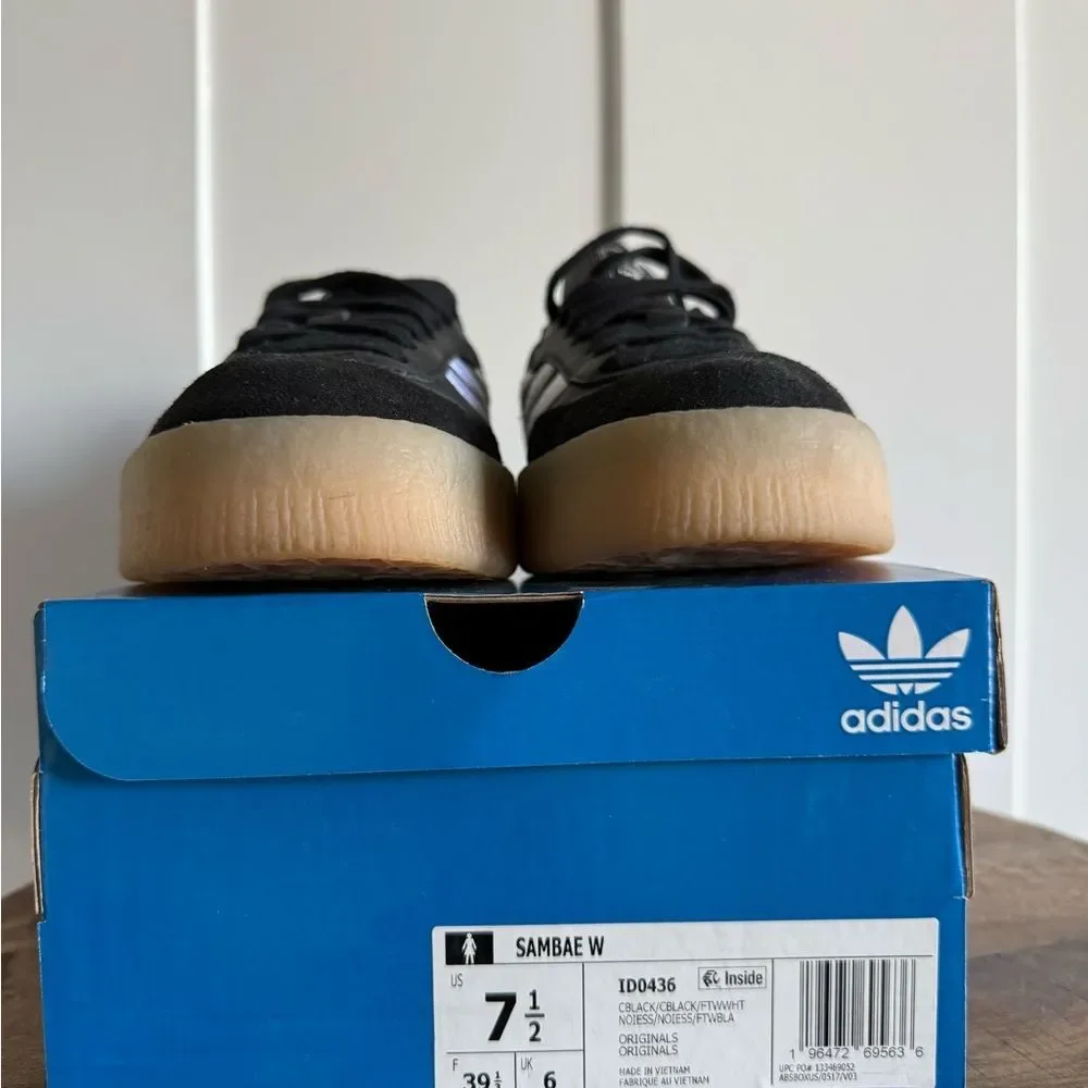 Adidas Sambae Black/White Embroidered Stripes/Gum